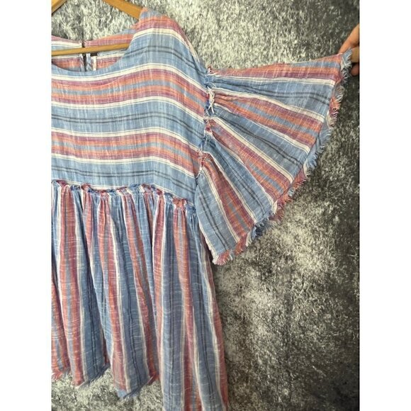 Free People Dress Womens Small Summer Night Striped Pockets Babydoll Mini Boho - Picture 12 of 16